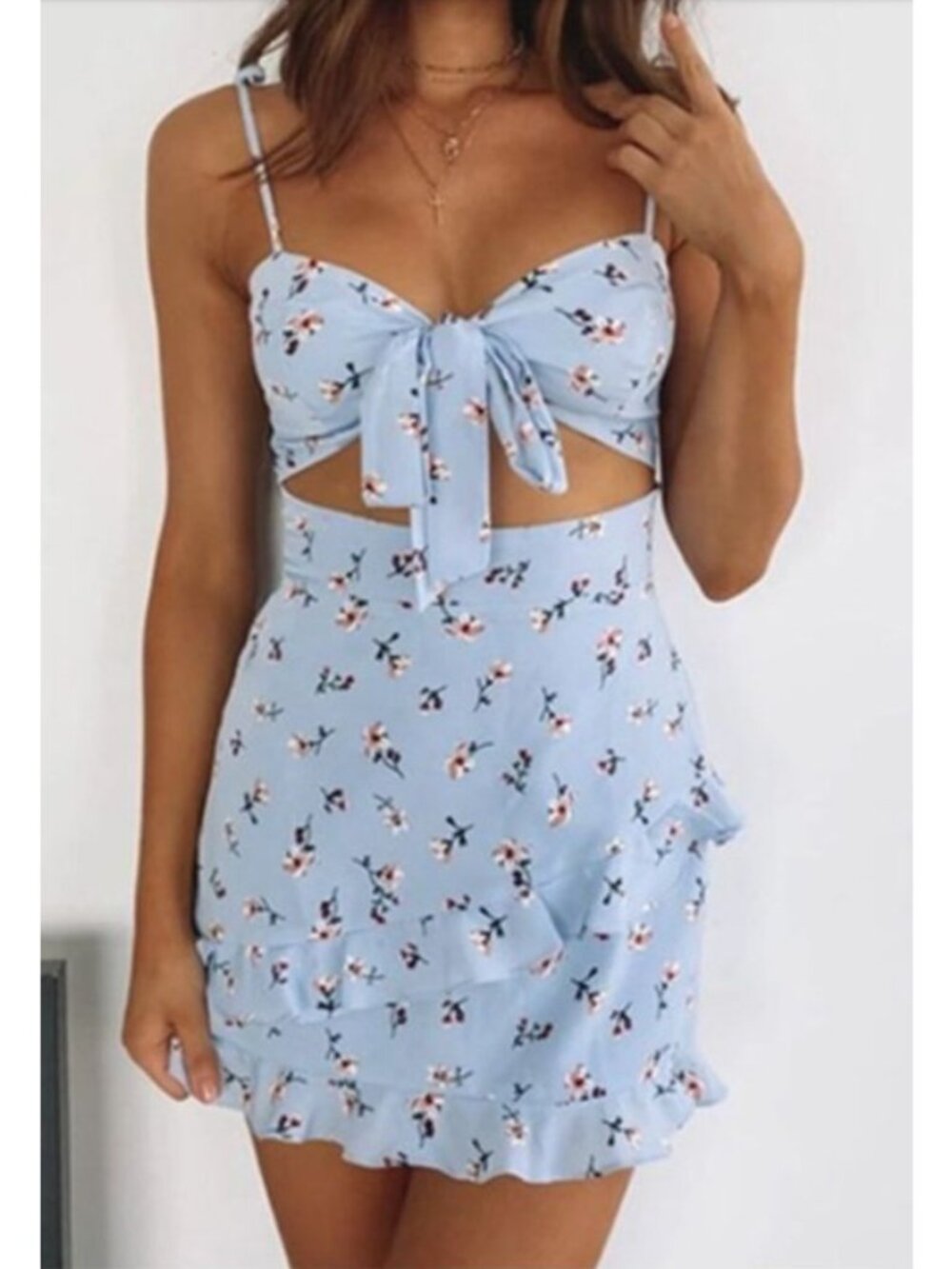 Beginning Boutique Floral Cami Mini Dress Size 8 Blue Cutout Adjustable Straps S